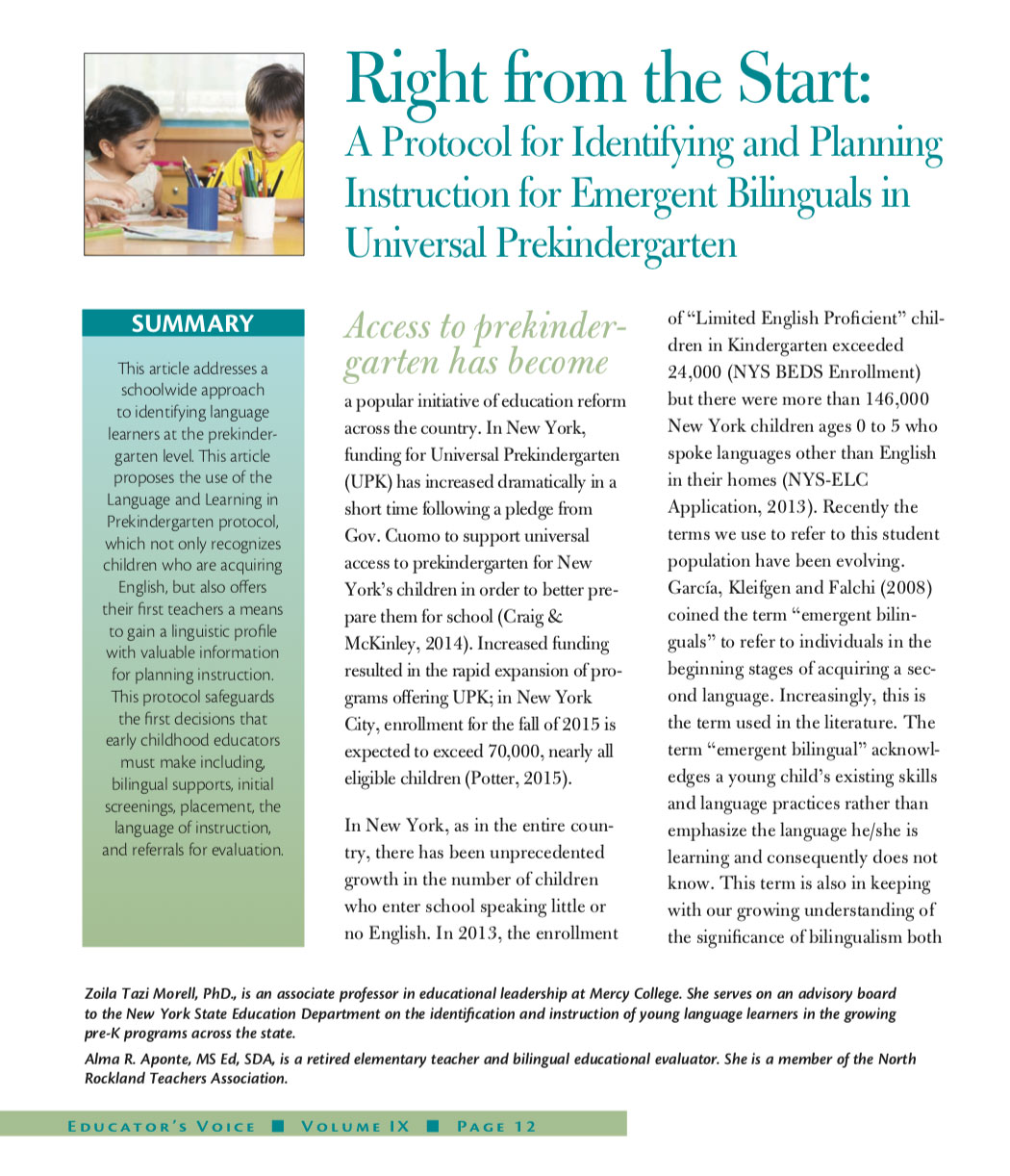 Right from the Start: A Protocol for Identifying and Planning Instruction for Emergent Bilinguals in Universal Prekindergarten